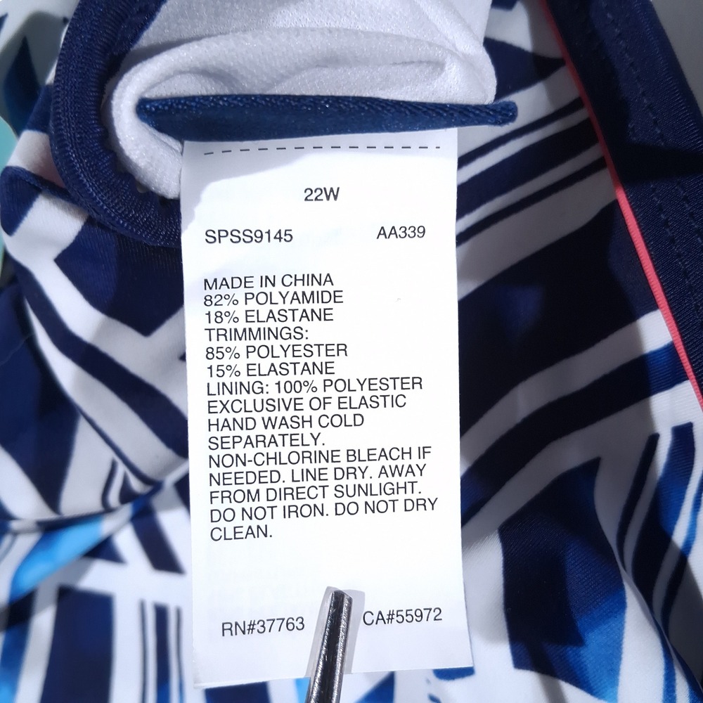 South Point Plus Geometric Tankini Set Blue White Pink 22W Top 16W Shorts NWT - Picture 10 of 16